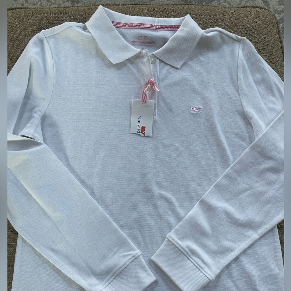 Vineyard Vines girls White Long Sleeve Polo Shirt NWT